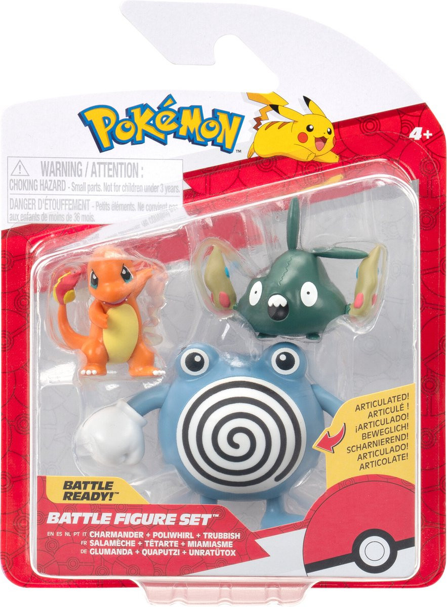 Pokemon Battle Figure Pack - Charmander, Poliwhirl & Trubbish