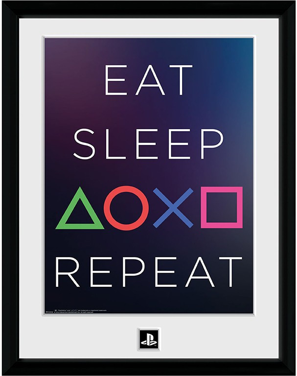 Playstation Framed Print - Eat Sleep Repeat (30x40cm)