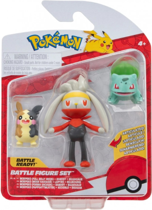 Pokemon Battle Figure Pack - Morpeko, Raboot & Bulbasaur