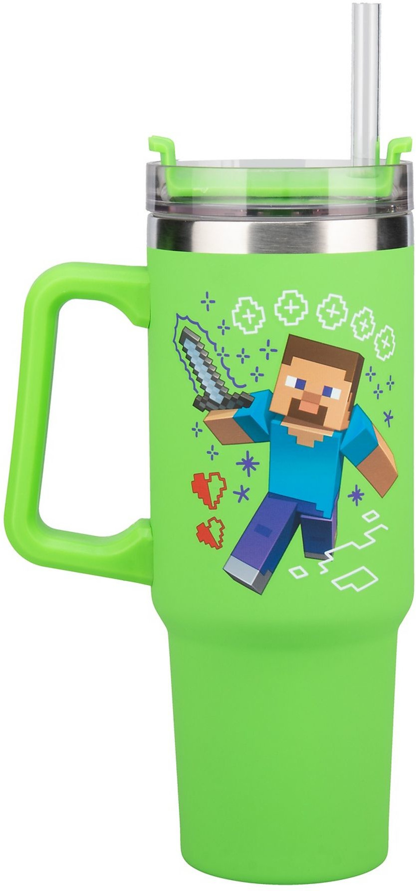 Minecraft - Steve and Creeper Green Travel Cup with Straw