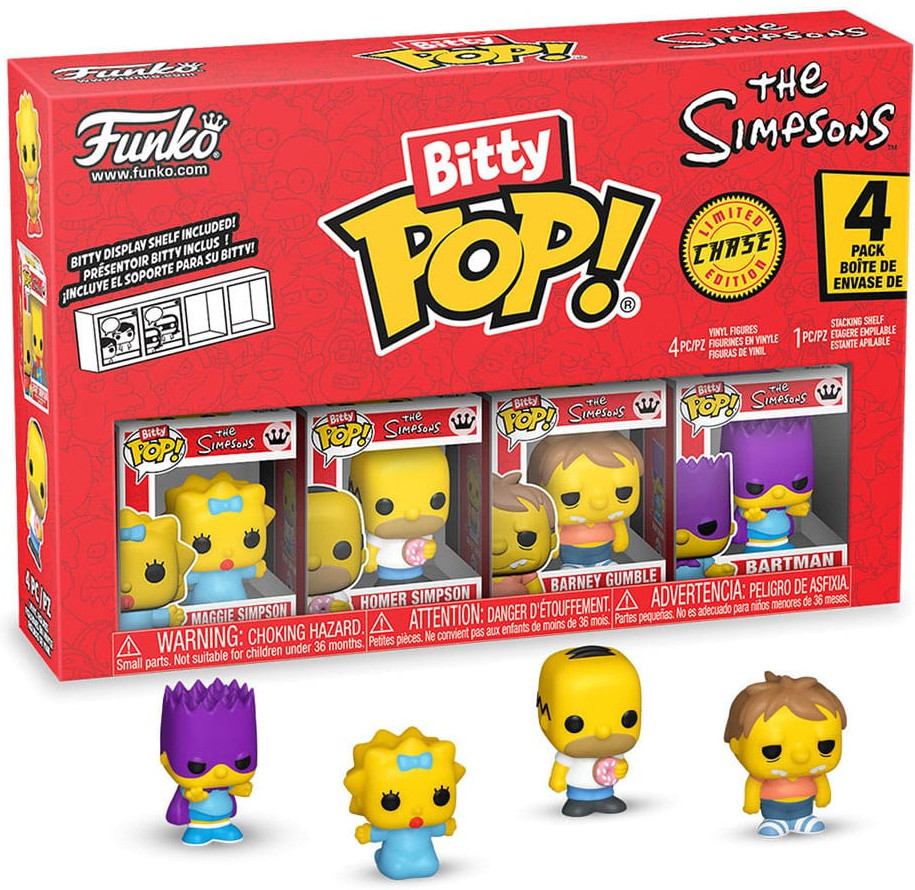The Simpsons Funko Bitty Pop! 4-Pack: Maggie Simpson / Homer Simpson / Barney Gumble / Chase Figuur
