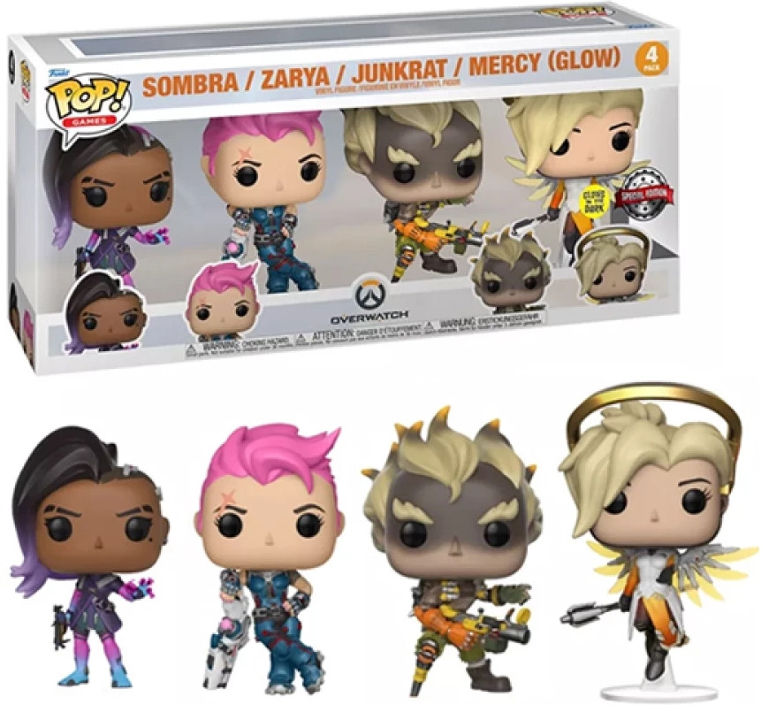 Overwatch Funko Pop Vinyl 4-Pack: Sombra, Zarya, Junkrat & Mercy Glow in the Dark