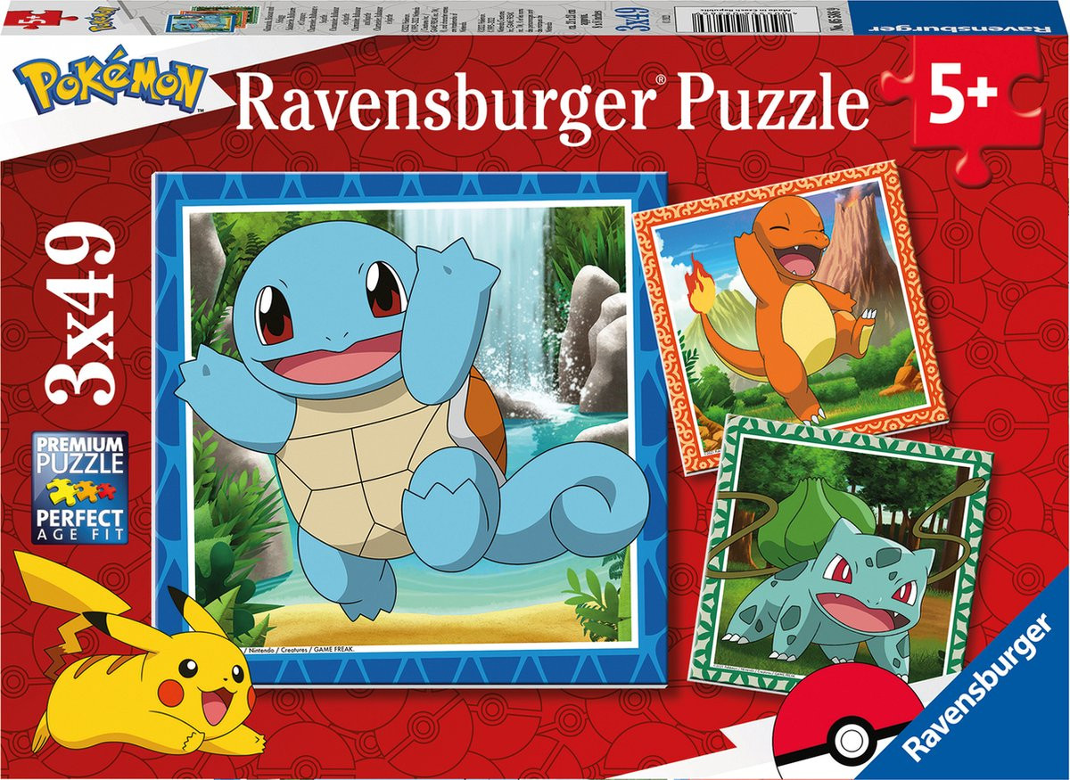 Pokemon - Charmander, Bulbasaur and Squirtle Puzzle (3x49 pcs)