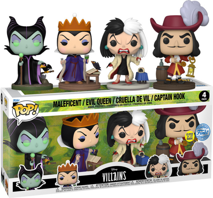 Disney: Villains Funko Pop Vinyl: Maleficent/Evil Queen/Cruella De Vil/Captain Hook 4-Pack