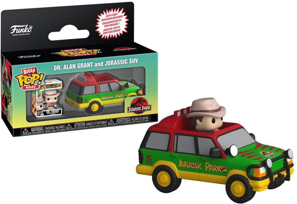 Jurassic Park Funko Bitty Pop Rides Vinyl: Dr. Alan Grant & Jurassic SUV