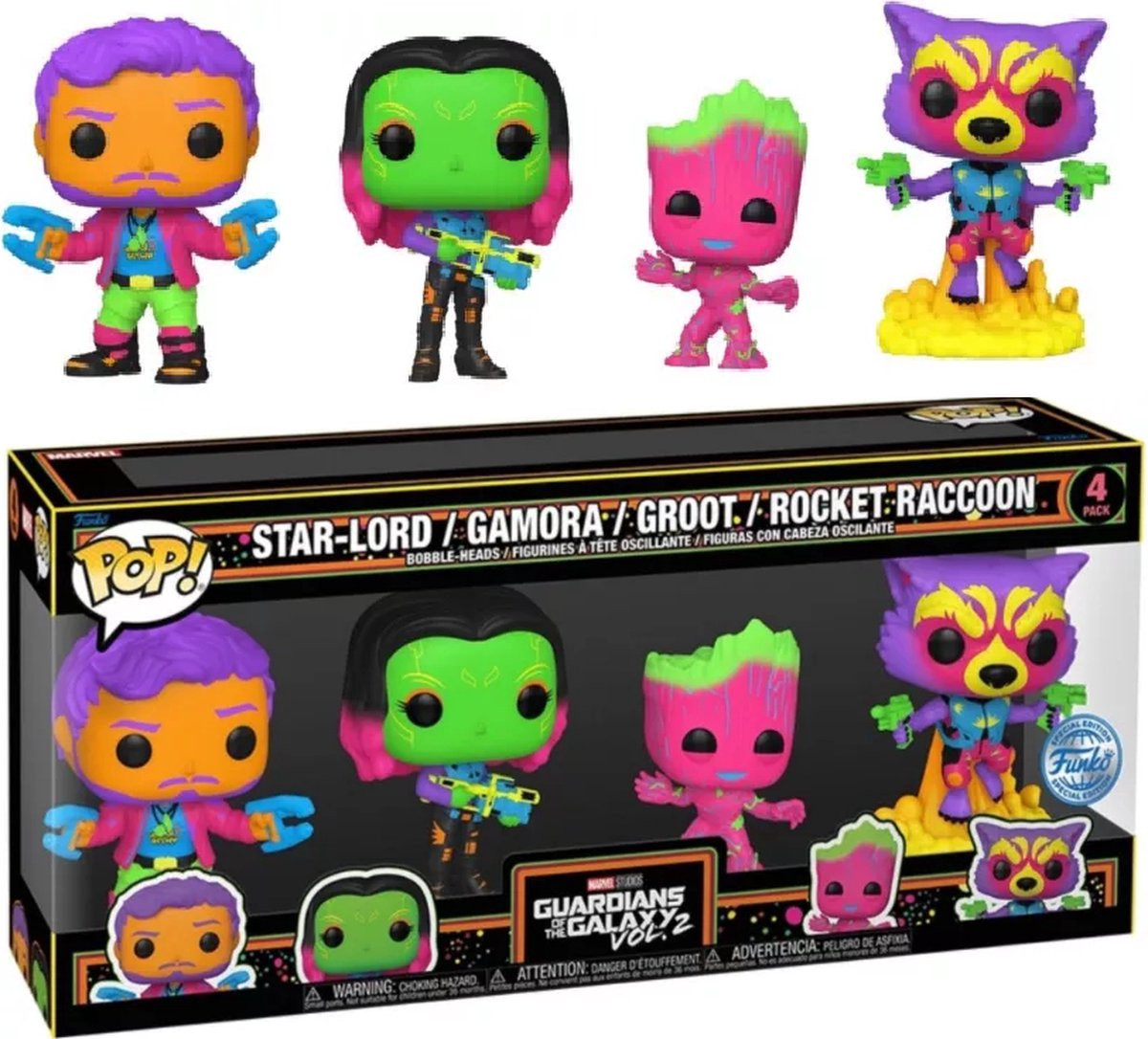 Guardians of the Galaxy Vol.2 Funko Pop Vinyl: Star-Lord / Gamora / Groot / Rocket Raccoon Blacklight