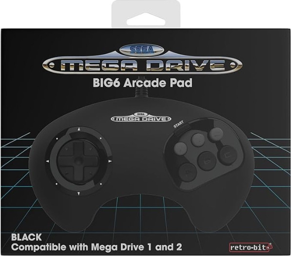 Retro-Bit – SEGA Mega Drive BIG 6 Wired Arcade Pad (Black)