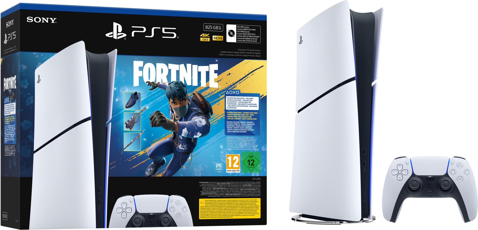 PlayStation 5 (825GB) Digital Edition (SLIM VERSION) + Fortnite Flowering Chaos Bundle