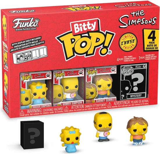 The Simpsons Funko Bitty Pop! 4-Pack: Maggie Simpson / Homer Simpson / Barney Gumble / Chase Figuur