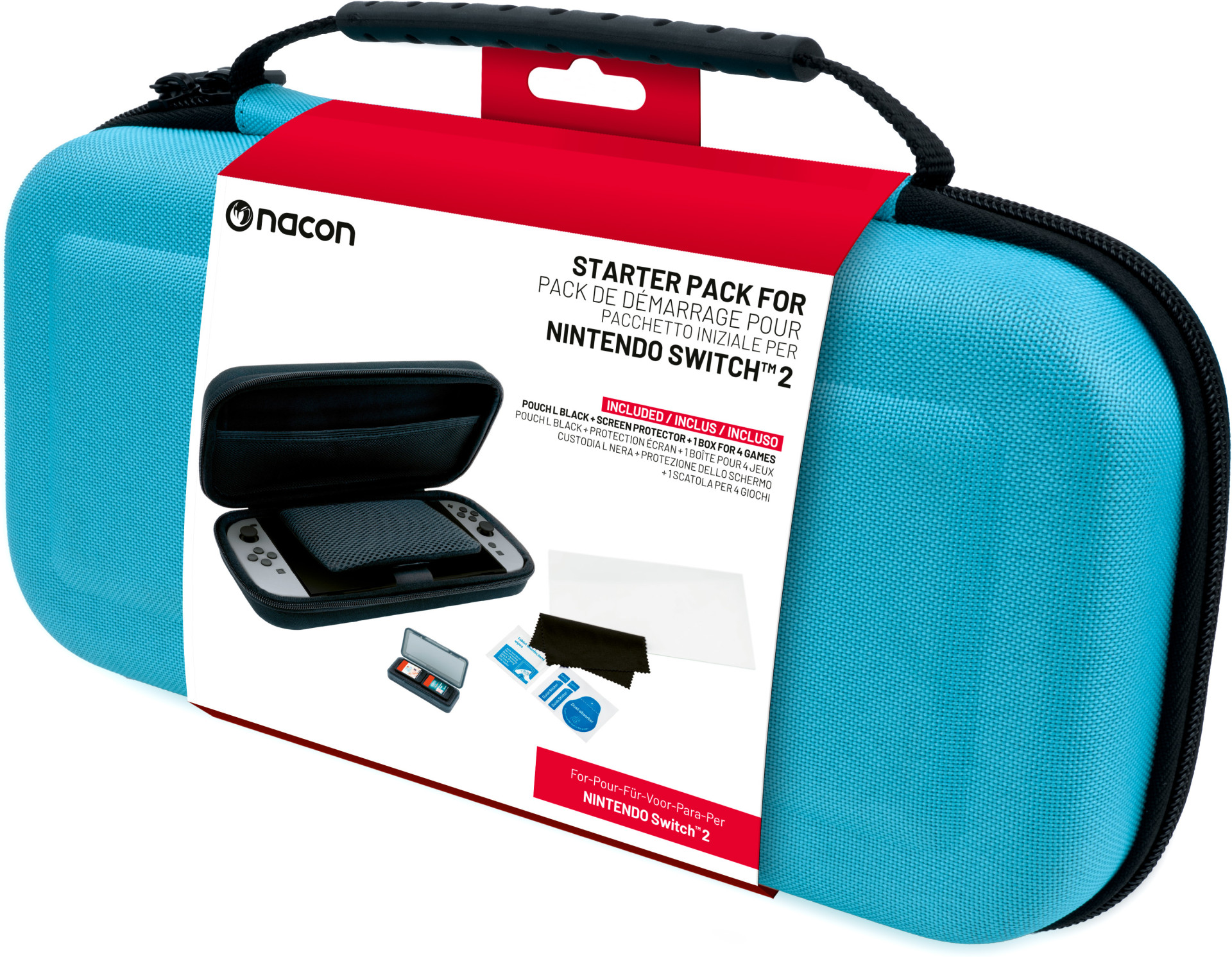 Nacon Switch 2 Starter Pack – Pouch (Blue) + Screen Protector + Game Cases