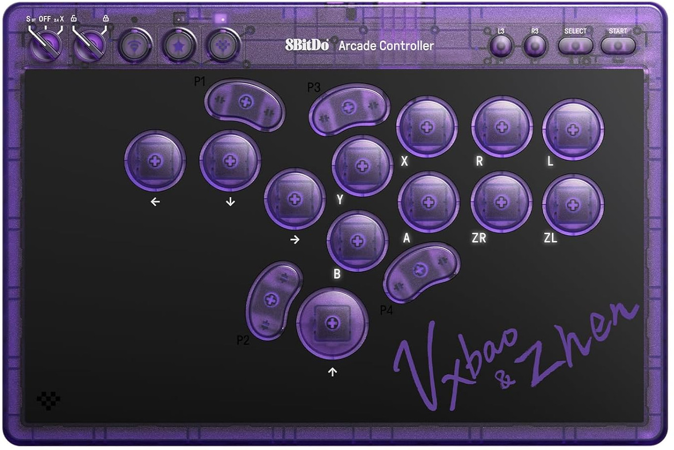 8Bitdo Arcade Controller – Transparent Purple Signature Edition