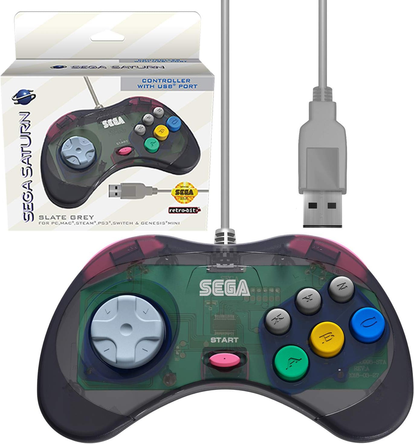 Retro-Bit – SEGA Saturn Controller with USB (Slate Grey)